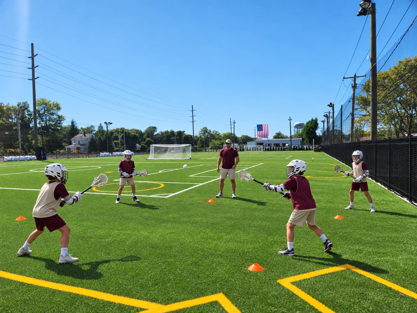 Event illustration: youth players practice lacrosse passing at The Pearl Training Field.